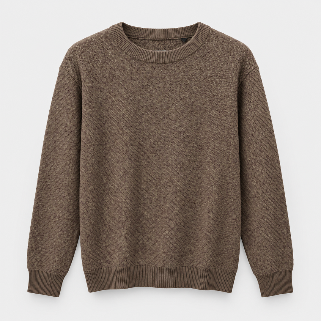 Men's Diamond Textured Crew Neck Pullover in Coffee product view