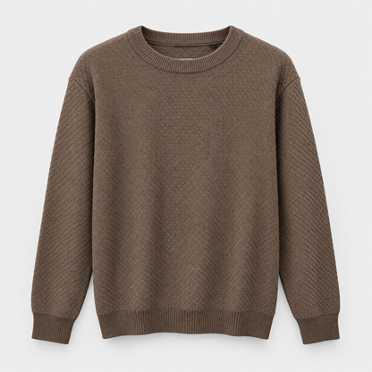 Men's Diamond Textured Crew Neck Pullover in Coffee product view
