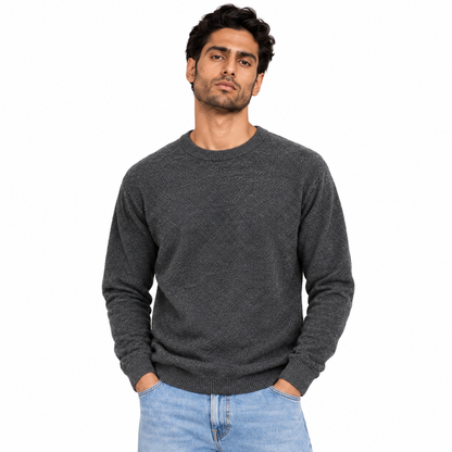 Men's Diamond Textured Crew Neck Pullover on a model