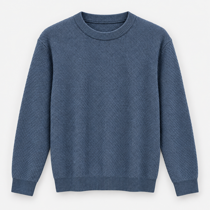 Men's Diamond Textured Crew Neck Pullover in Denim Blue product view