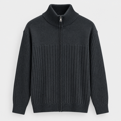 Men Full Zip Knit Jacket in Black - flat product view