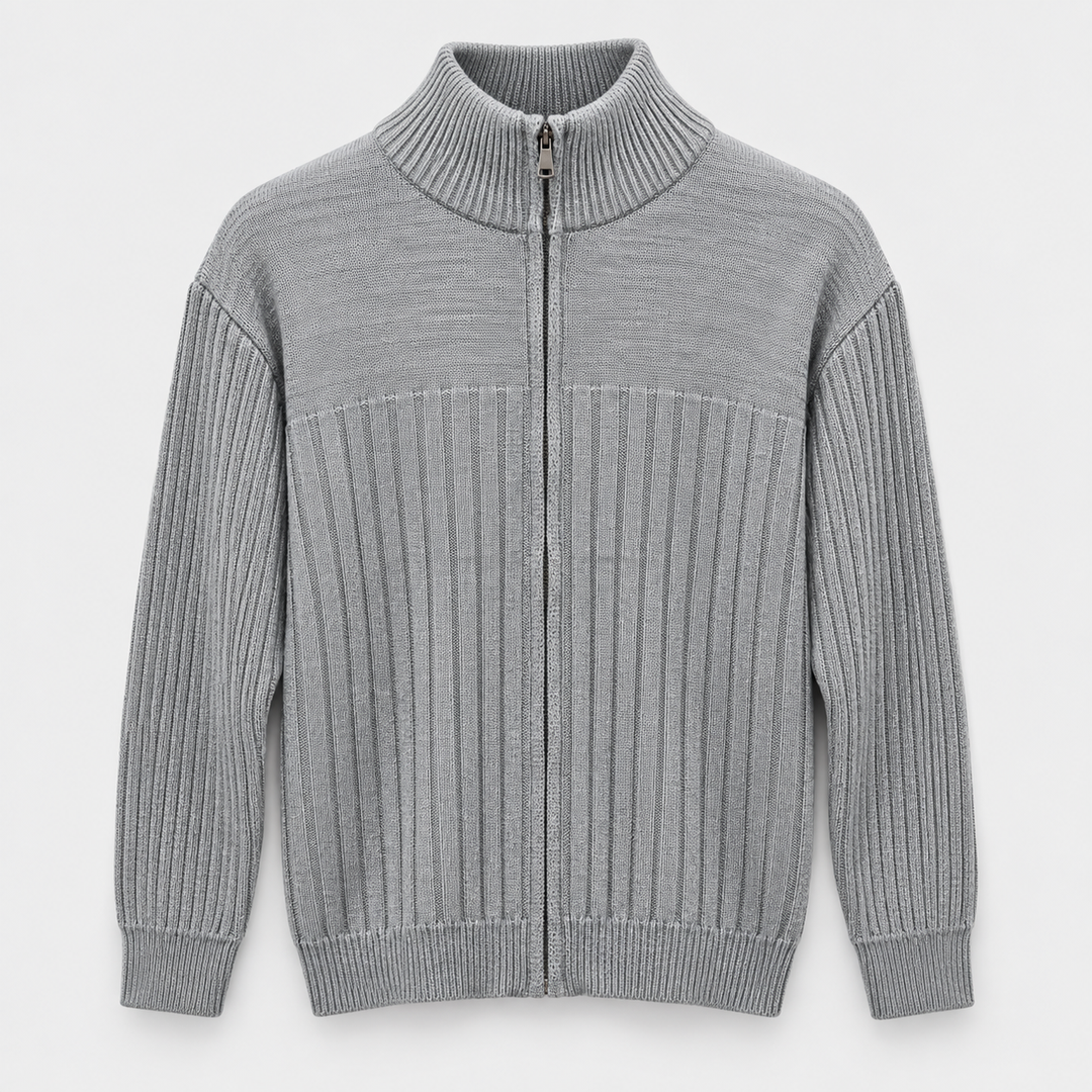 Men Full Zip Knit Jacket in Light Gray - flat product view