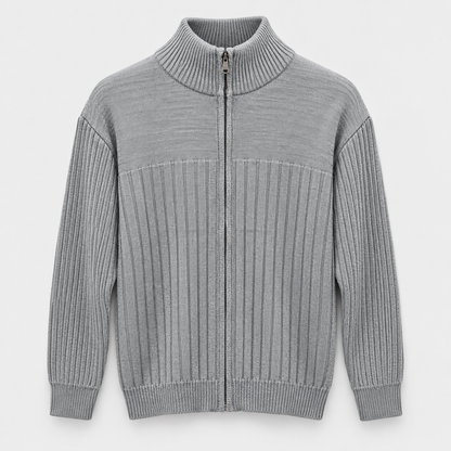 Men Full Zip Knit Jacket in Light Gray - flat product view