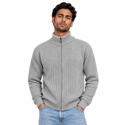 Man wearing Full Zip Knit Jacket in Light Gray - model photo