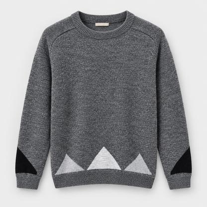 Men Jacquard Crew Neck Knit Pullover in Dark Gray Melange - flat product view