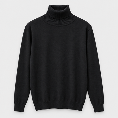 Men High Neck Knit Pullover in Black - flat product view