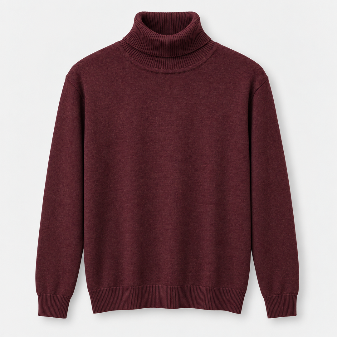 Men High Neck Knit Pullover in Dark Red - flat product view