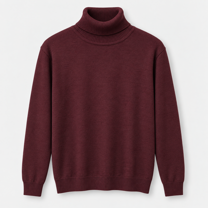 Men High Neck Knit Pullover in Dark Red - flat product view