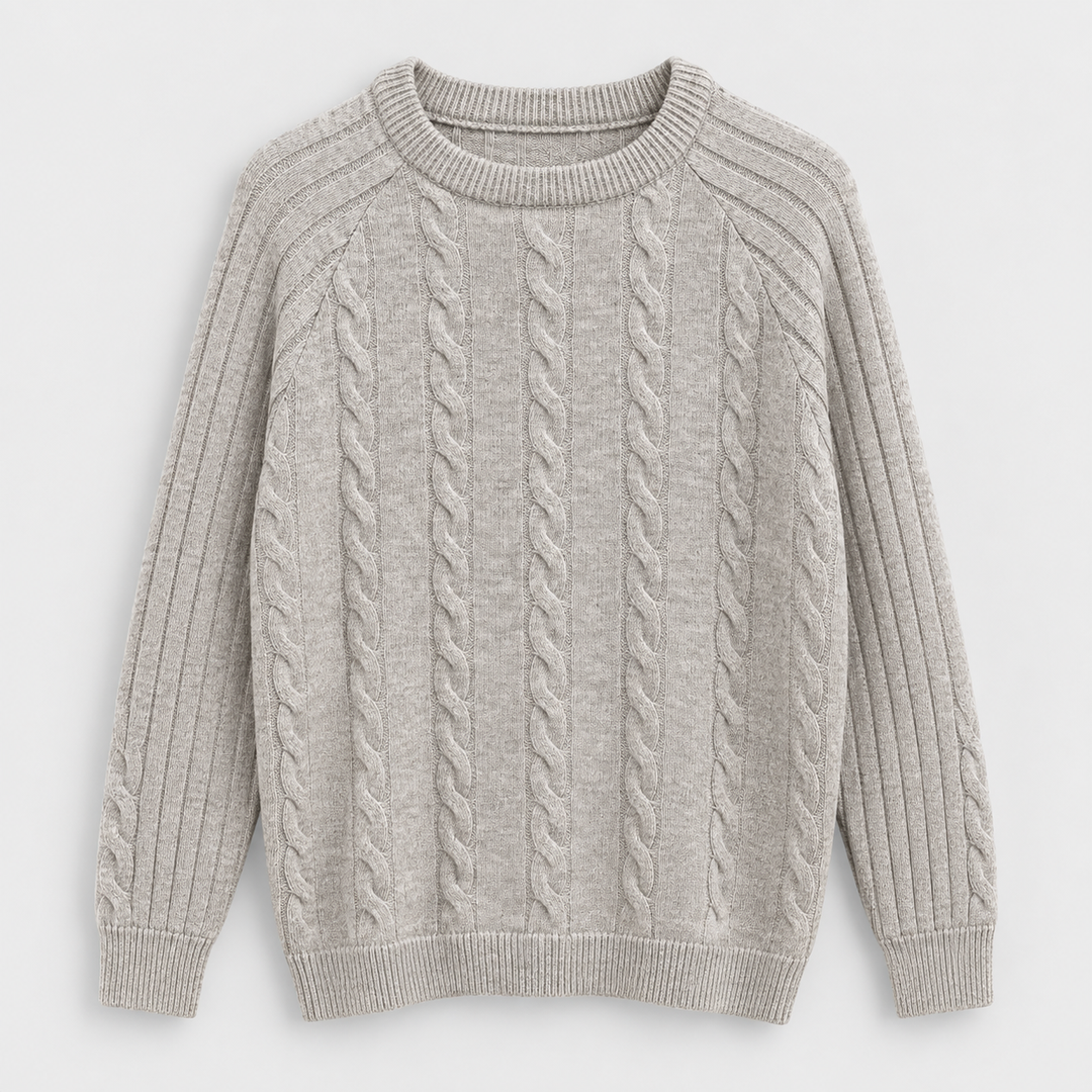 Men Textured Crew Neck Knit Pullover in Beige - flat product view