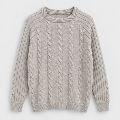 Men Textured Crew Neck Knit Pullover in Beige - flat product view