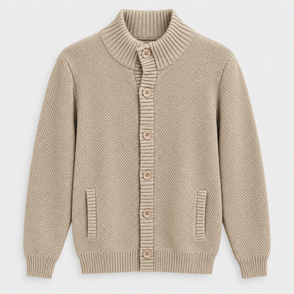 Men Button Front Knit Jacket in Beige - flat product view