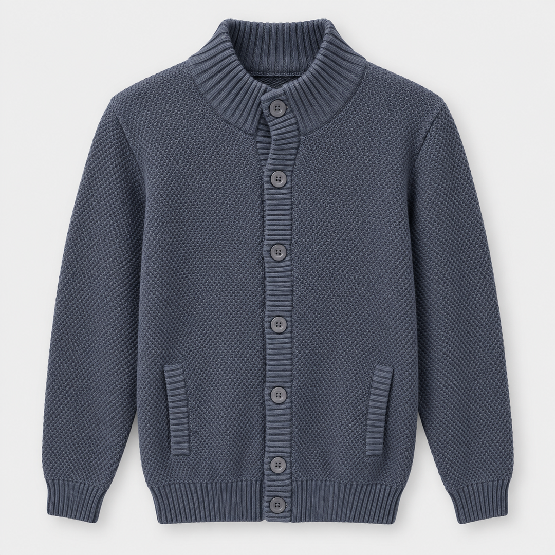 Men Button Front Knit Jacket in Dark Gray - flat product view