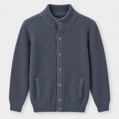 Men Button Front Knit Jacket in Dark Gray - flat product view