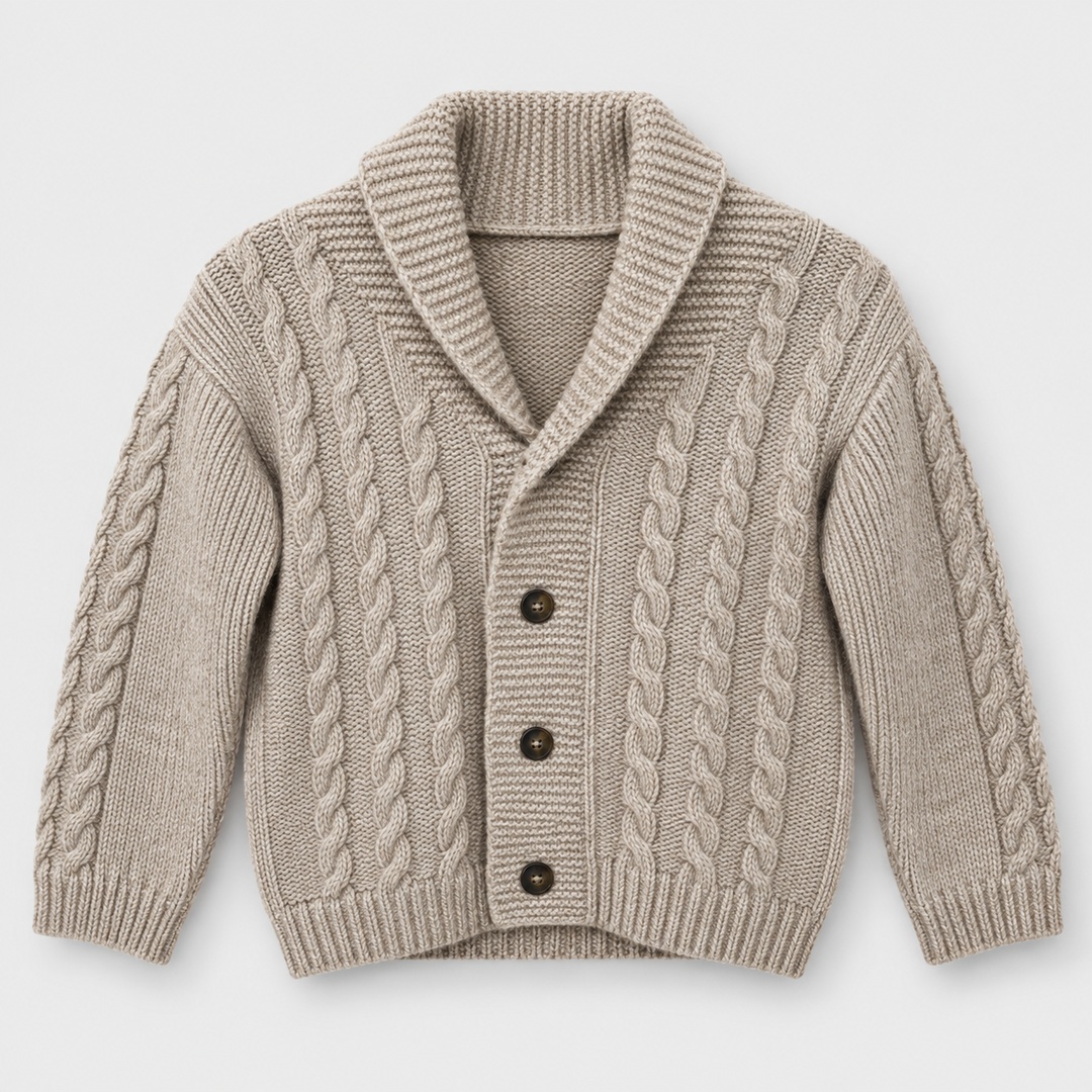 Boys Textured Button Front Knit Jacket in Coffee - flat product view