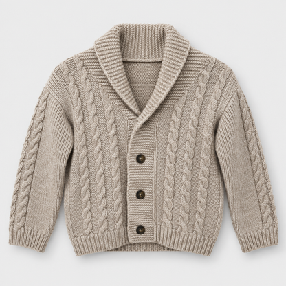 Boys Textured Button Front Knit Jacket in Coffee - flat product view