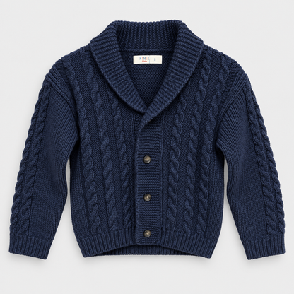 Boys Textured Button Front Knit Jacket in Navy - flat product view
