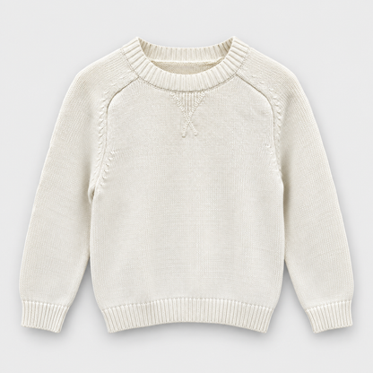 Boys Crew Neck Knit Pullover in Cream - flat product view
