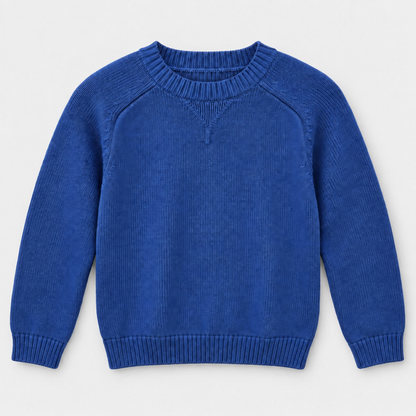 Boys Crew Neck Knit Pullover in Indigo - flat product view