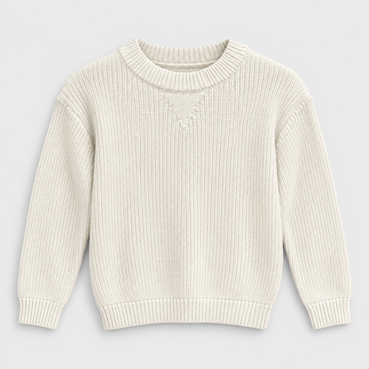Boys Ribbed Crew Neck Knit Pullover in Cream - flat product view