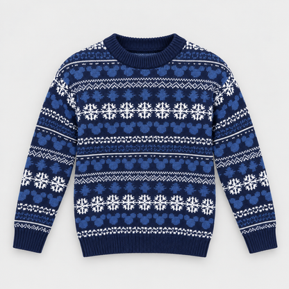 Boys Jacquard Crew Neck Knit Pullover in Navy - flat product view