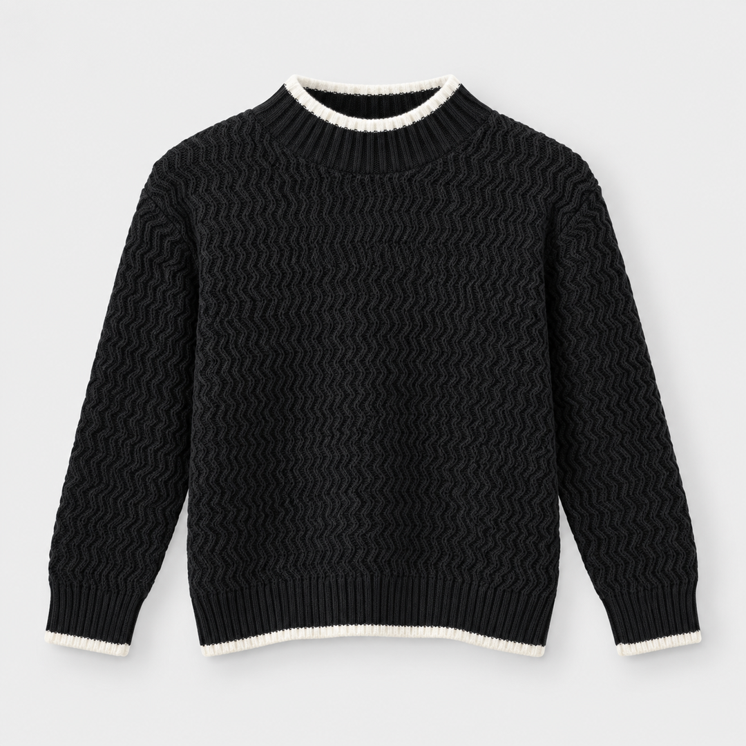 Boys Cable Knit Crew Neck Pullover in Black - flat product view