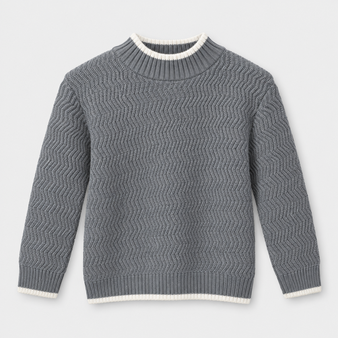 Boys Cable Knit Crew Neck Pullover in Medium Gray - flat product view