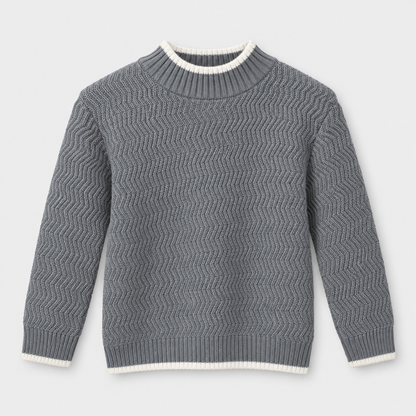 Boys Cable Knit Crew Neck Pullover in Medium Gray - flat product view