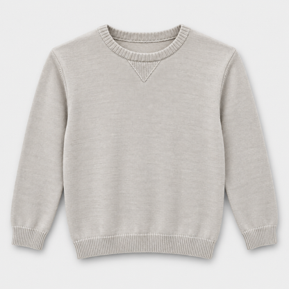 Boys Plain Crew Neck Knit Pullover in Beige - flat product view