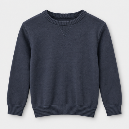 Boys Plain Crew Neck Knit Pullover in Dark Gray - flat product view