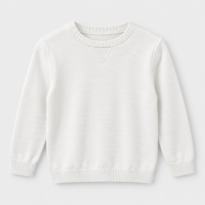 Boys Plain Crew Neck Knit Pullover in Off White - flat product view