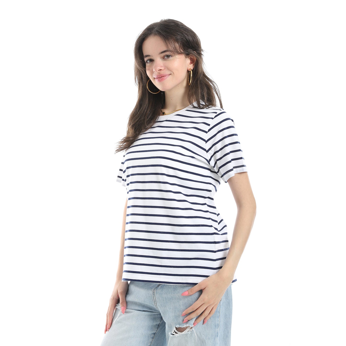 Women'sCrew Neck Striped T-Shirt