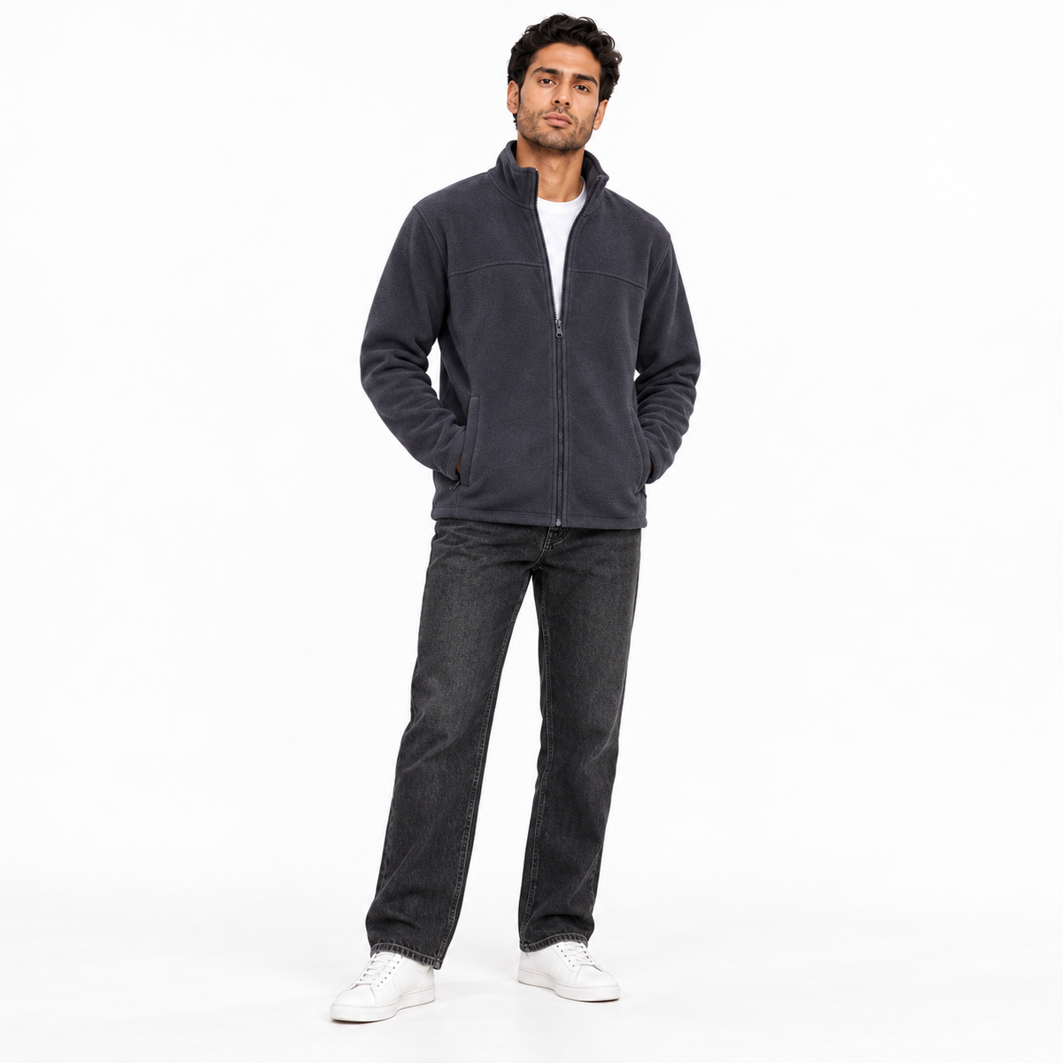 Men's darkgray full-zip fleece jacket 26272201 on model