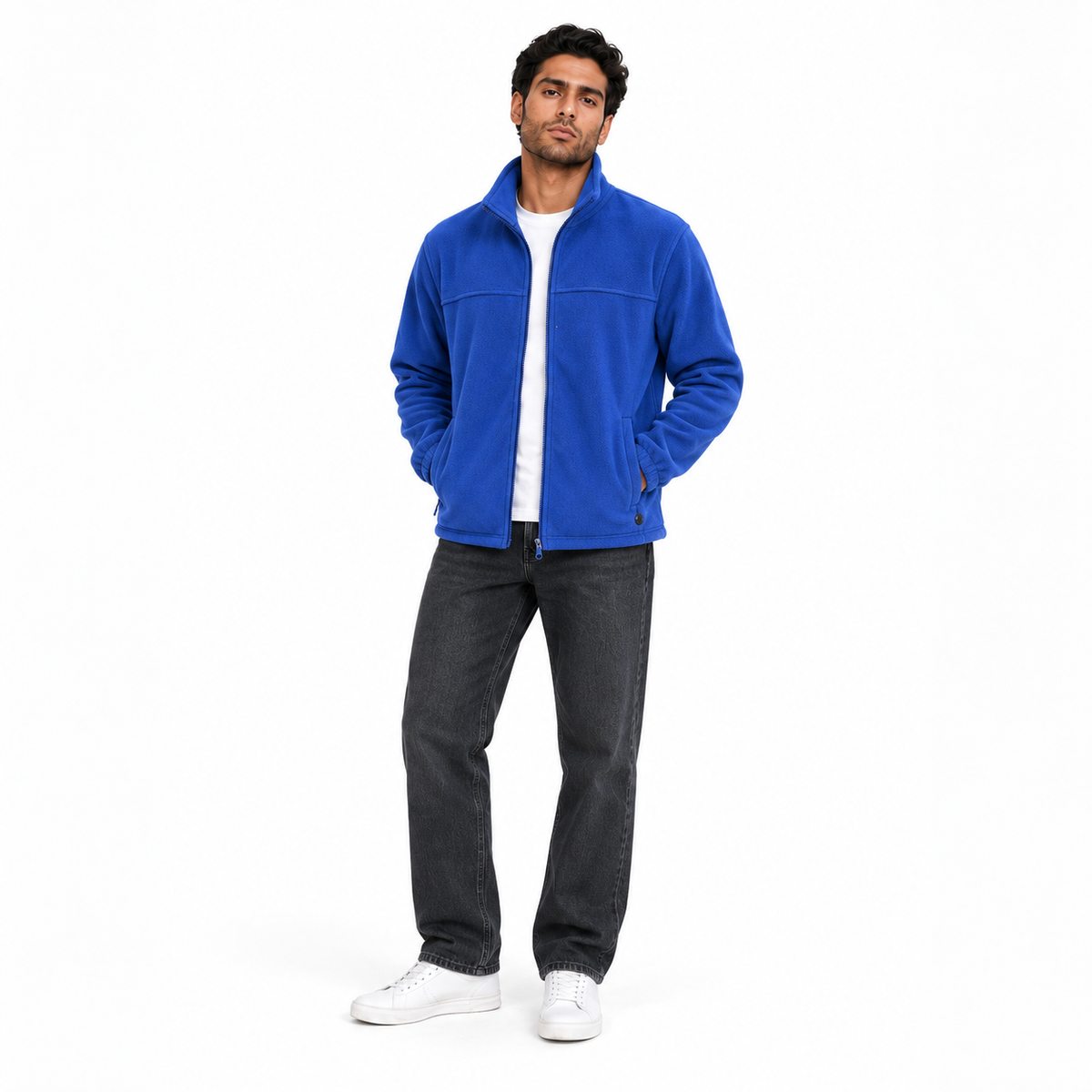 Men's royalblue full-zip fleece jacket 26272201 on model