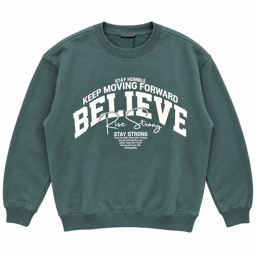 Men's Believe Graphic Crewneck Sweatshirt | 26612203 - KHAKI flat product image