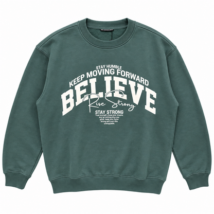 Men's Believe Graphic Crewneck Sweatshirt | 26612203 - KHAKI flat product image
