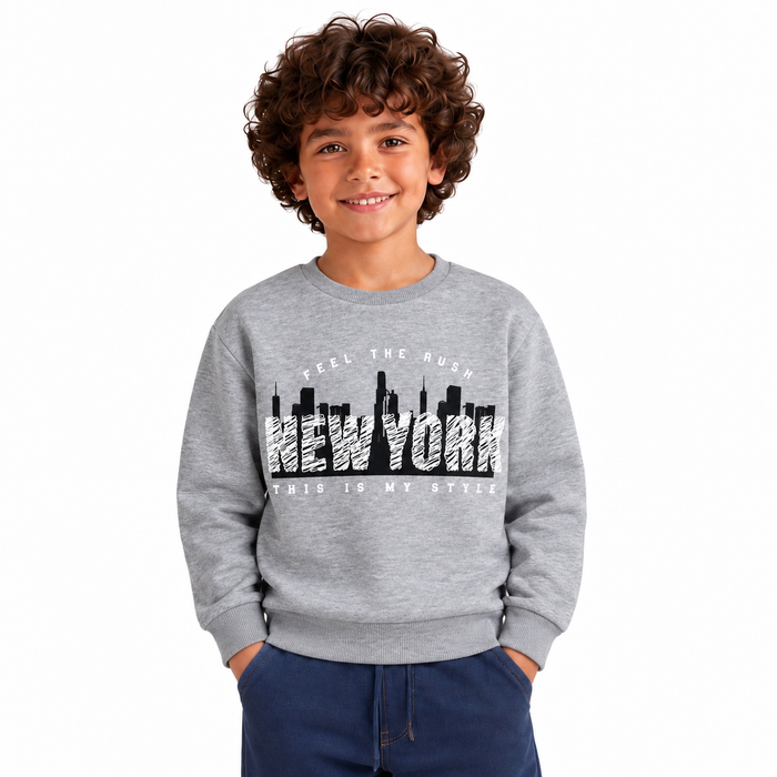 Boys' New York Graphic Crewneck Sweatshirt | 26612305 - GREYMELANG model image