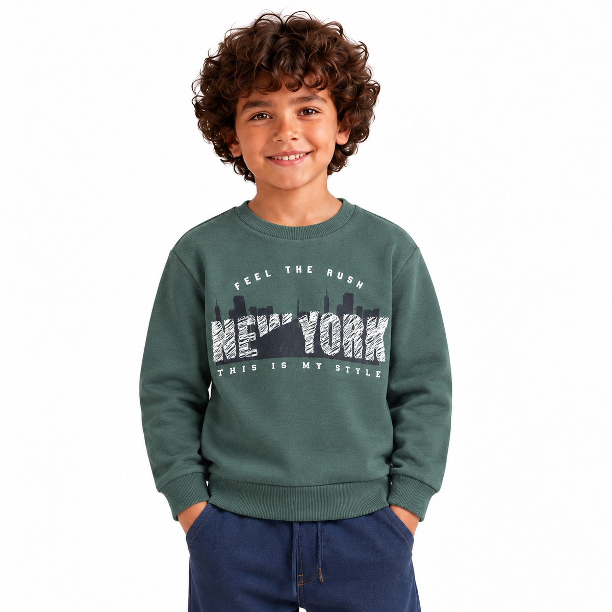 Boys' New York Graphic Crewneck Sweatshirt | 26612305 - KHAKI model image