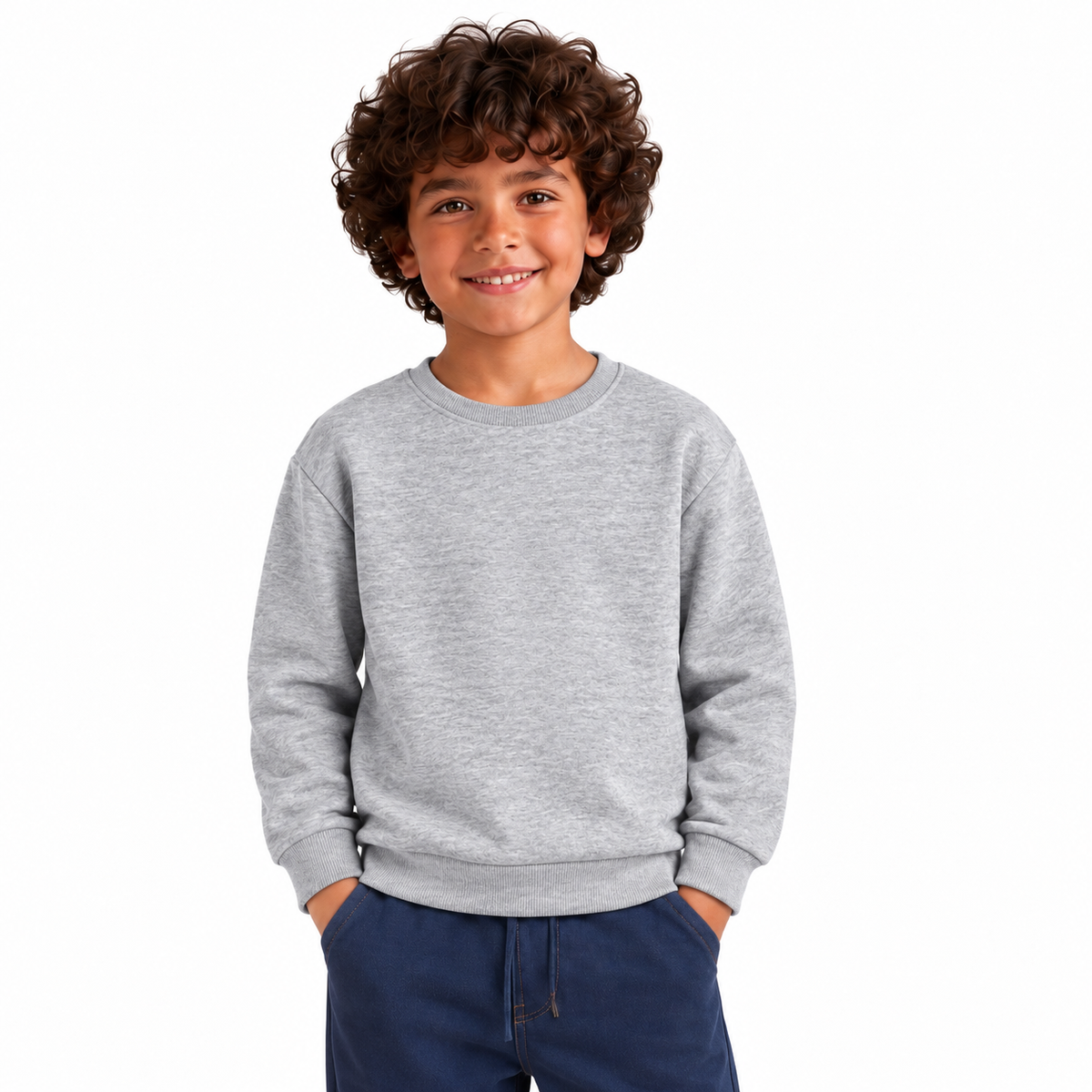 Boys' Plain Crewneck Sweatshirt | 26612308 - GREYMELANG model image