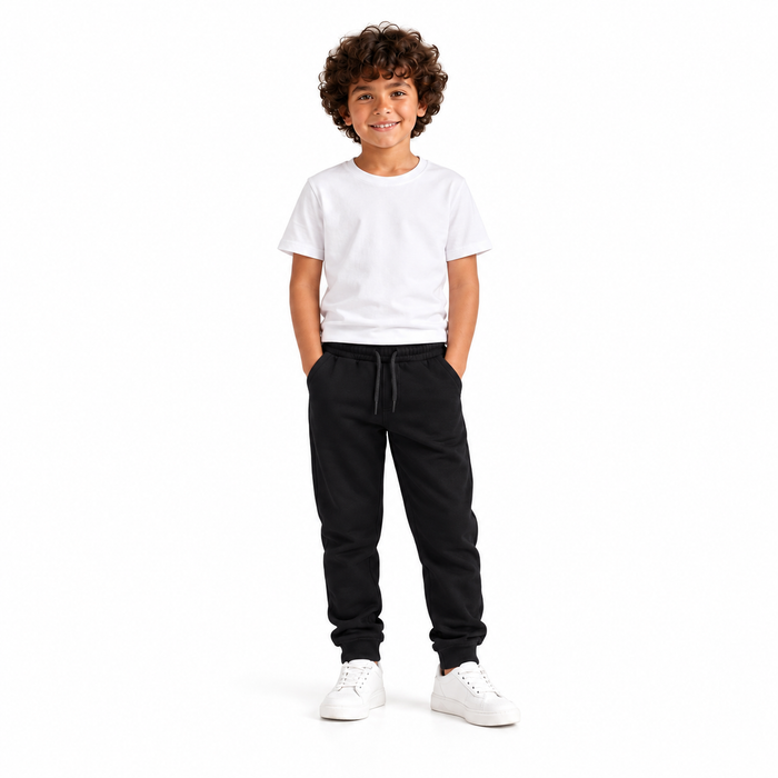 Boy wearing Jogger Sweatpants in Black - model photo