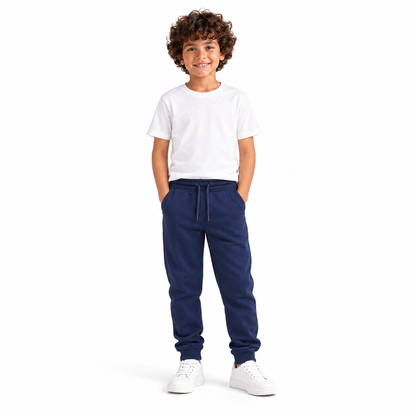 Boy wearing Jogger Sweatpants in Navy - model photo