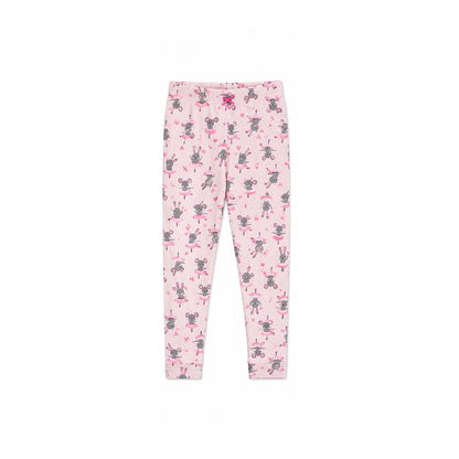 Girls cotton printed leggings in rose bunny design