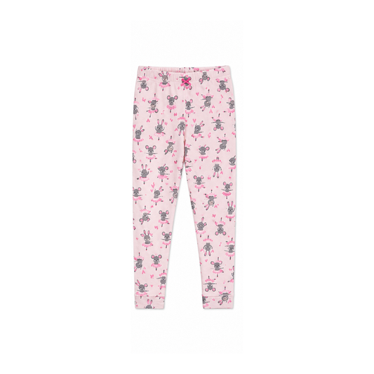 Girls cotton printed leggings in rose bunny design
