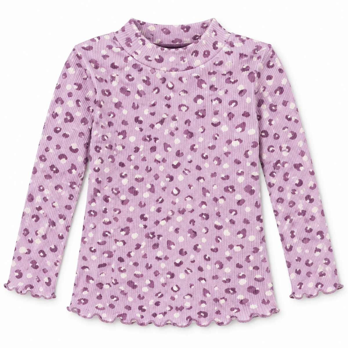 Violet girls' animal print mock neck top | بلوزة بناتي موف بنقشة حيوانات
