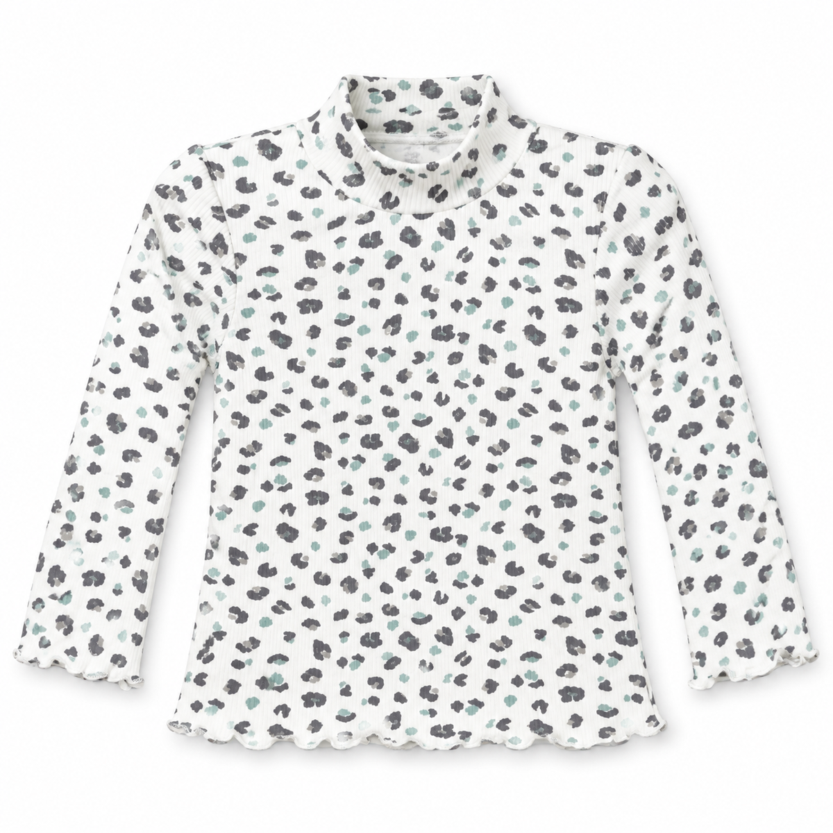 White girls' animal print mock neck top | بلوزة بناتي بيضاء بنقشة حيوانات
