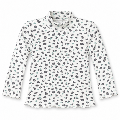 White girls' animal print mock neck top | بلوزة بناتي بيضاء بنقشة حيوانات