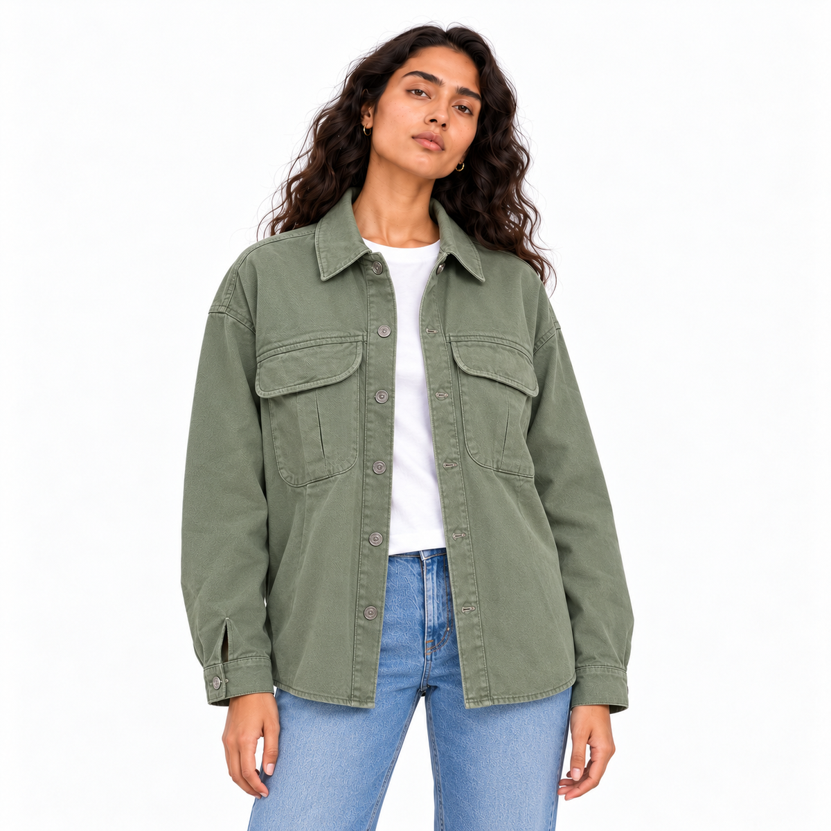 Women's green twill overshirt | أوفرشيرت حريمي أخضر