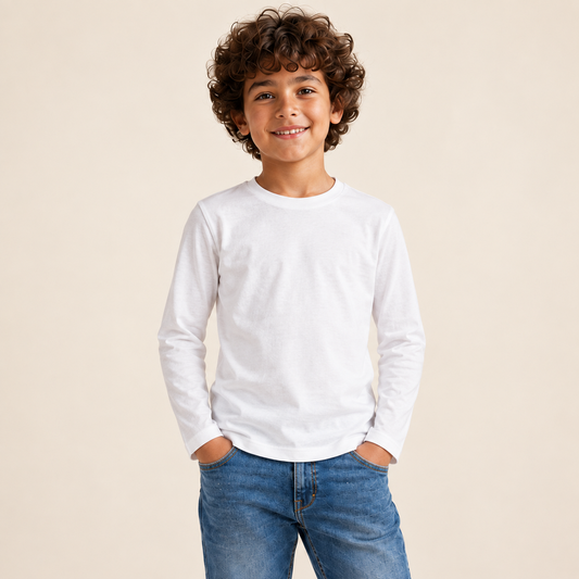 Boys plain long-sleeve T-shirt in WHITE