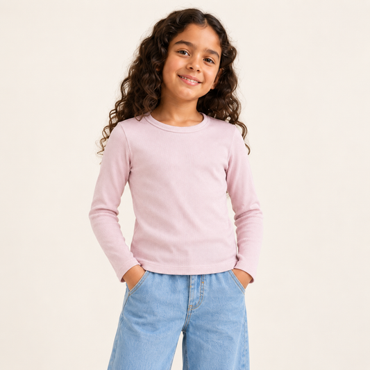 Girls ribbed long-sleeve T-shirt in ROSE