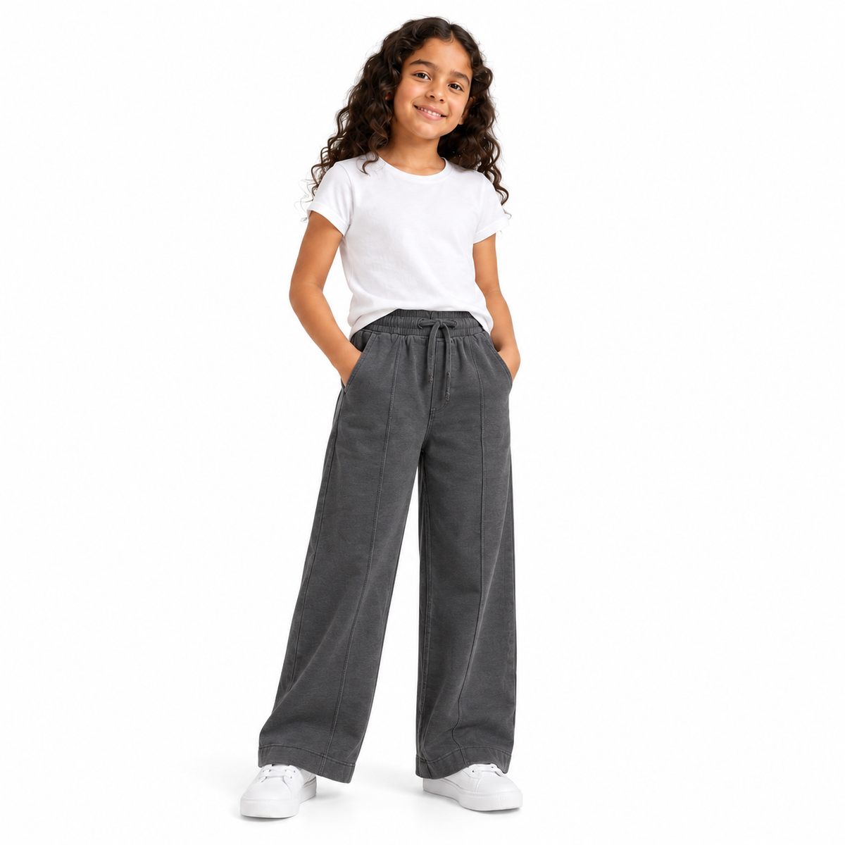Girls' darkgray wide-leg pants 26992324 on model