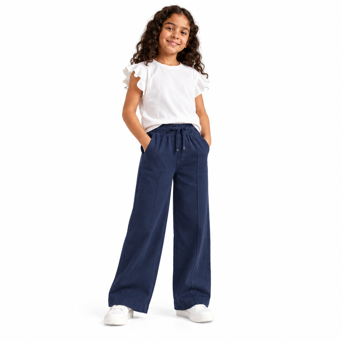 Girls' navy wide-leg pants 26992324 on model